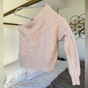 Milly Camel Off Shoulder Sweater S Asymmetrical One Sleeve Cable Knit Cropped